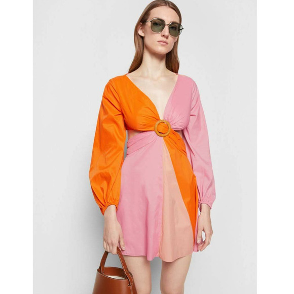STAUD Orange and Pink Mini Dress - Picture 1 of 12